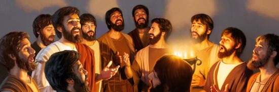 his disciples praising